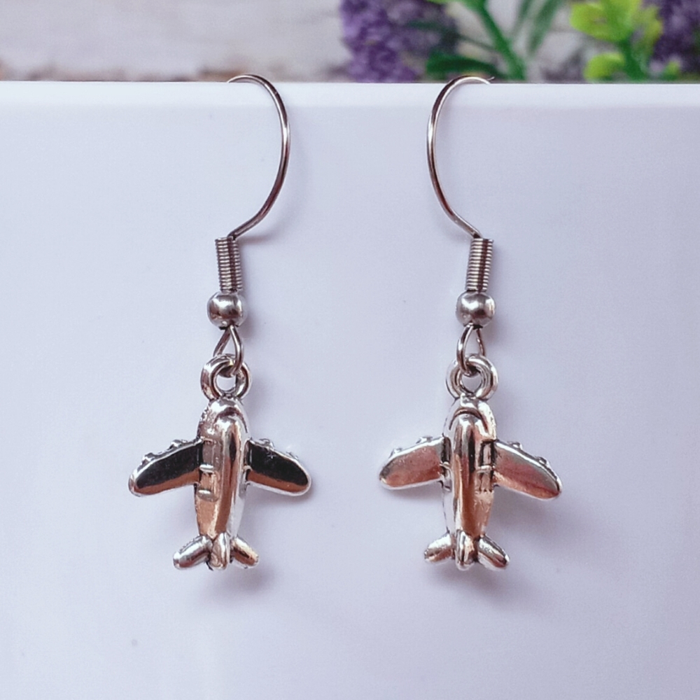 Stainless Steel Airplane Dangle Hook Earrings
